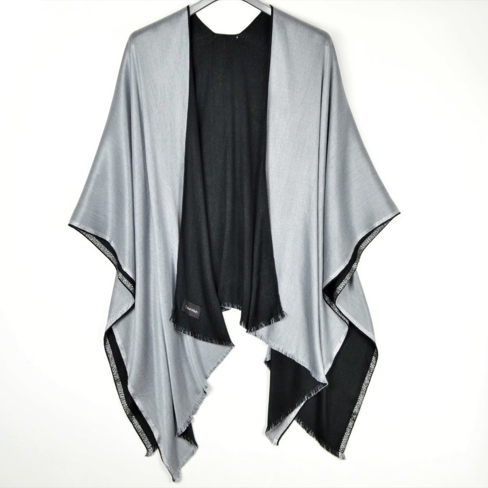 NWT Calvin Klein Reversible Shawl Black/Grey Shawl - Picture 3 of 9